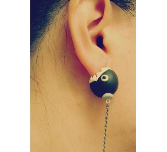 GUO GUO'S- Handmade polymer clay Super Mario Chain Chomp Ear stud, made to order