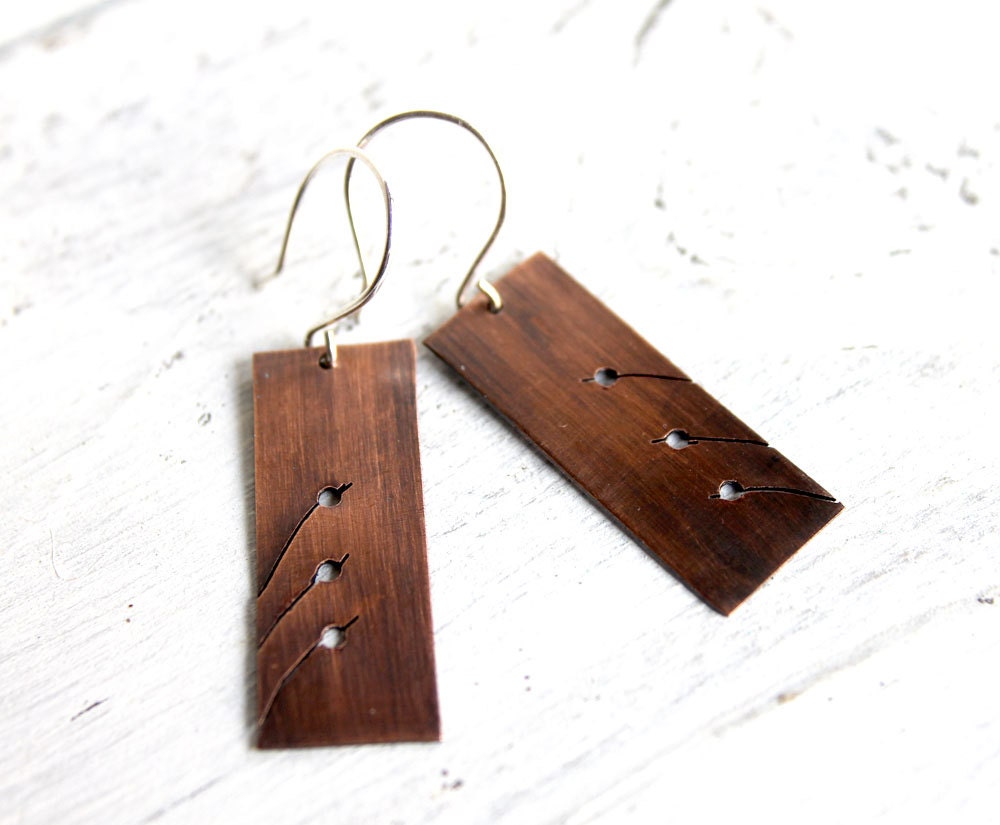 Copper Rustic Patina Dangle Earrings Nature Metalwork Jewelry