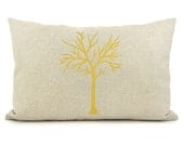 Tree pillow cover in Mustard yellow and natural beige with geometric backing - Tree print - 12x18 lumbar pillow cover - Rustic home decor
