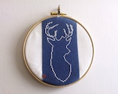 Embroidery Hoop Wall Art. Cross Stitch Deer/Stag in 6inch Hoop. Hand stitched.