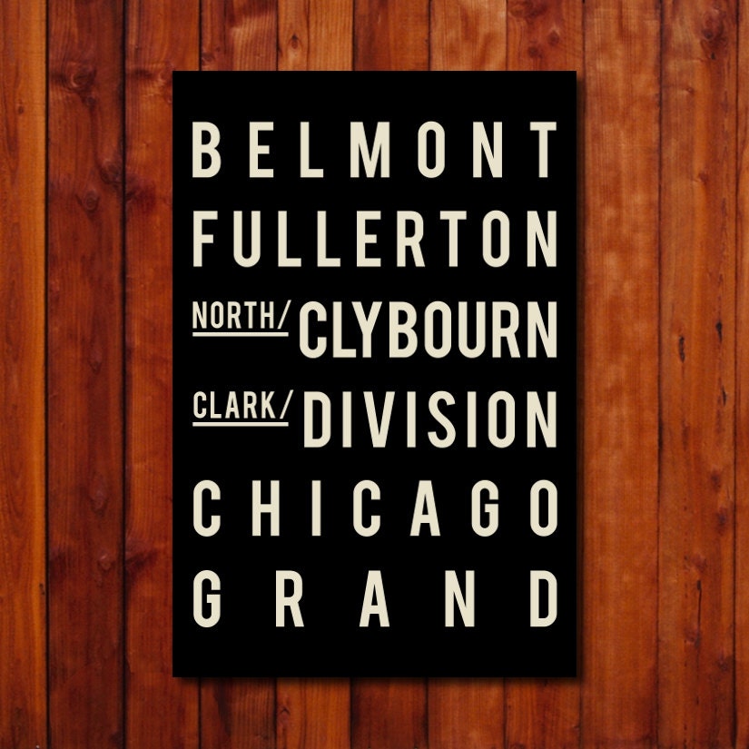 Subway Sign. CHICAGO. Typography Print. Giclee Art Poster. Wall Art. Home Decor. Modern Industrial Look. Black and White. Size - 12x18