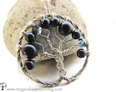 Midnight Blue Pearl Tree of Life Necklace- Argentium Silver and Swarovski Elements