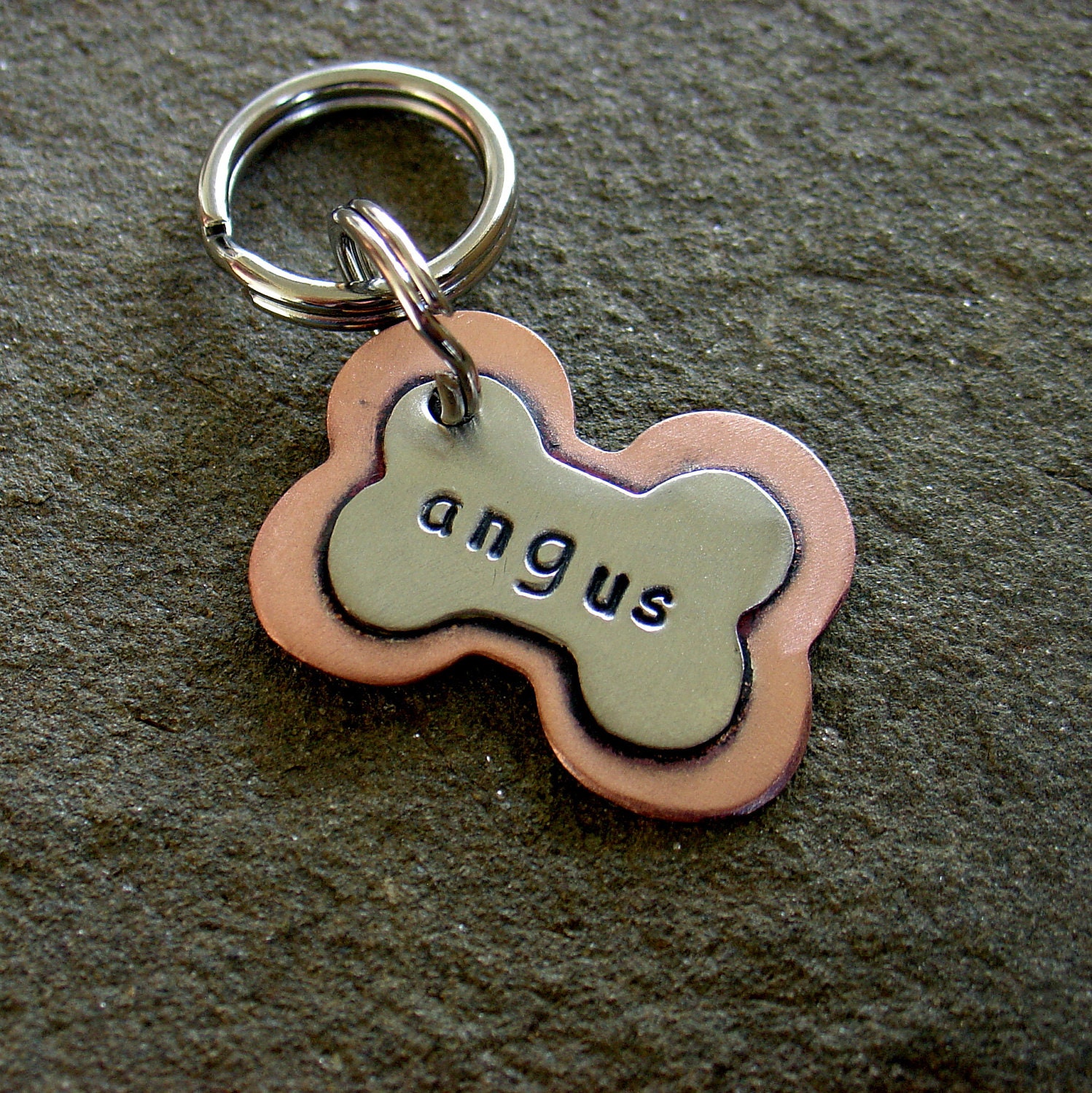 Bone dog id tag for small to medium dogs- pet id tag in copper and nickel silver