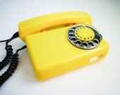 Vintage YELLOW rotary phone lemon telephone MINT black dial