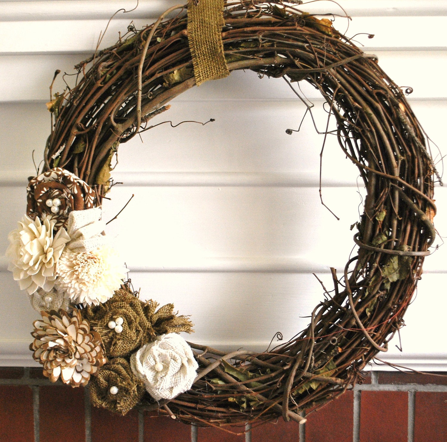 rustic shabby burlap grapevine wreath