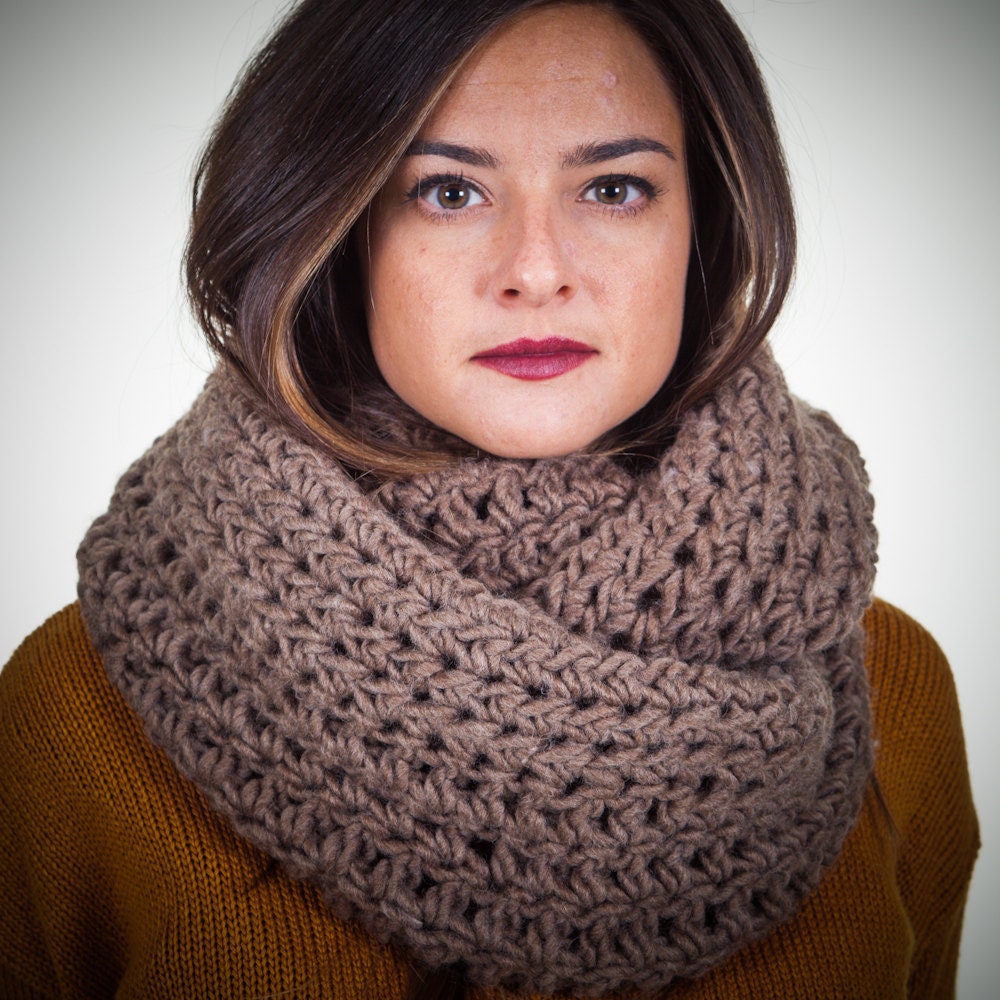 Hand Crocheted Thick Over Sized Taupe Cowl Scarf