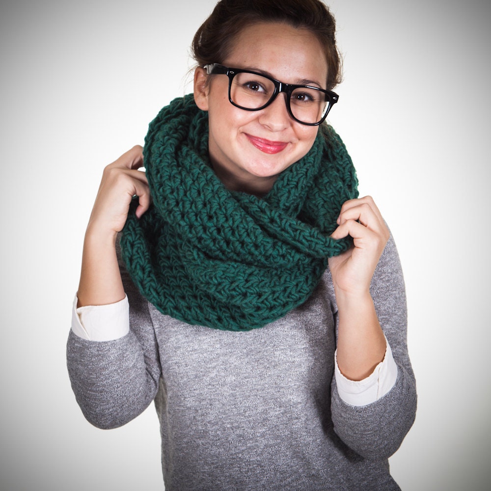 Thick Crocheted Hunter Green Oversized Cowl Scarf