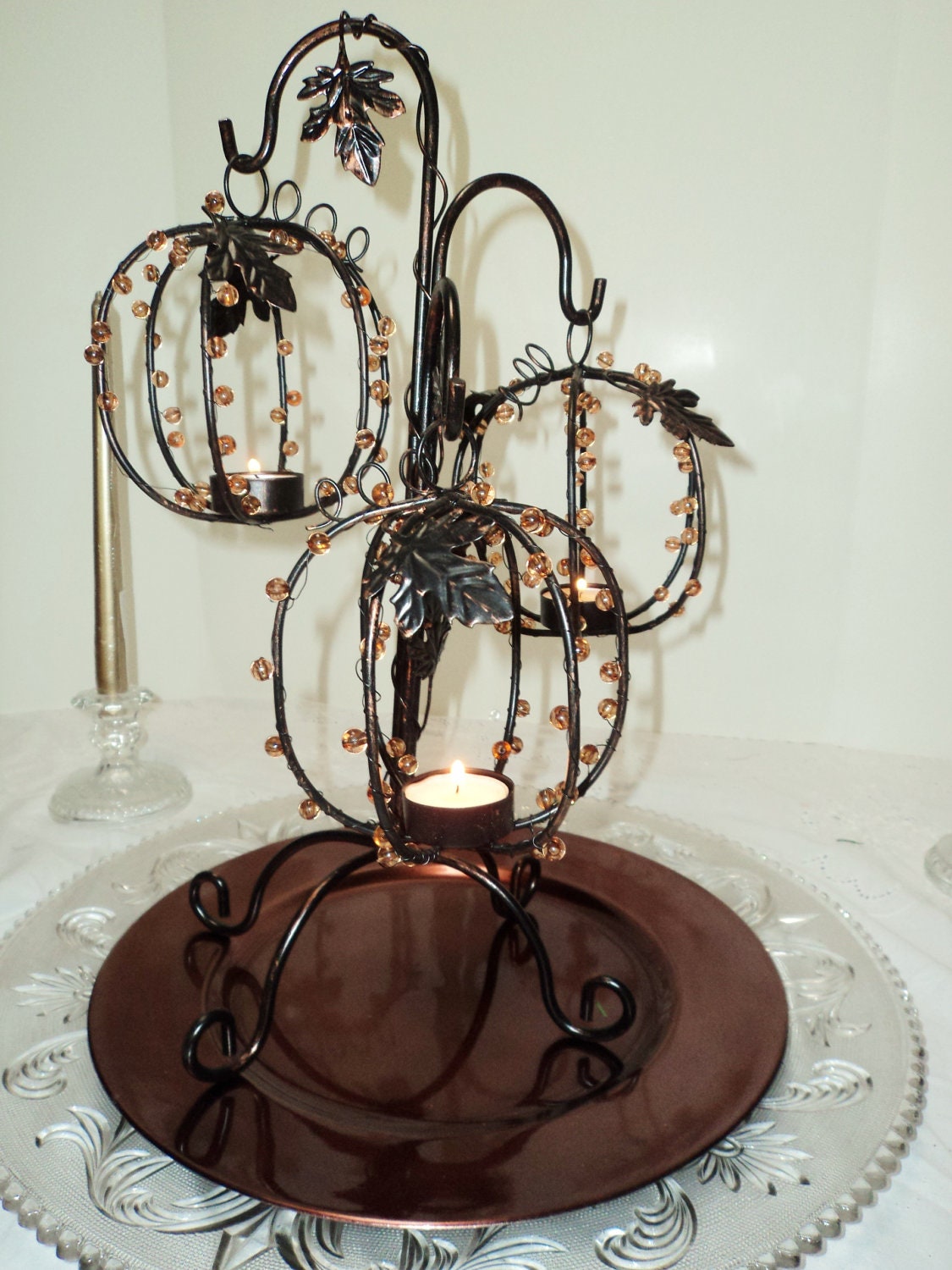 Thanksgiving Centerpiece with Pumpkin Tealight Holder - RESERVED FOR NICKY