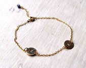 Monogram Gold Charm Bracelet - Personalized Letter Two Charm Bracelet - Gemstone Charm
