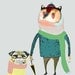 Bear and Pug. Limited edition art print of only (100 prints) by Ashley Percival. Wall Art.