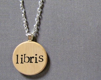 Literary "Libris" Latin Book Lover Reading Pendant Necklace for Readers and Bibliophiles - Library Jewelry