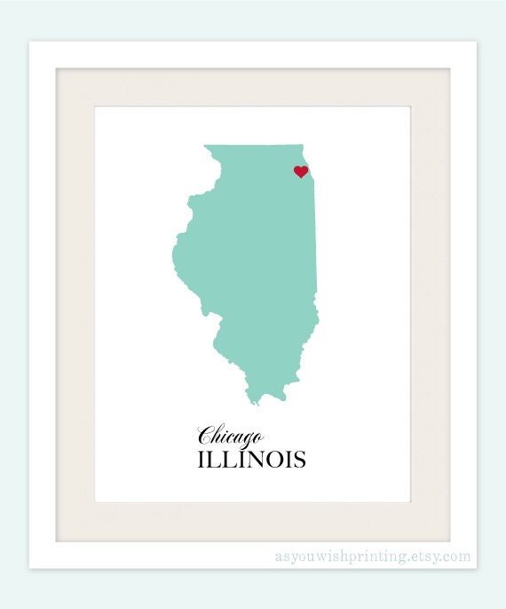Illinois State Love Map Silhouette 8x10 Print - Customized