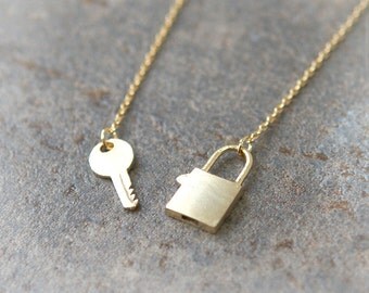 Key and Lock Necklace in gold