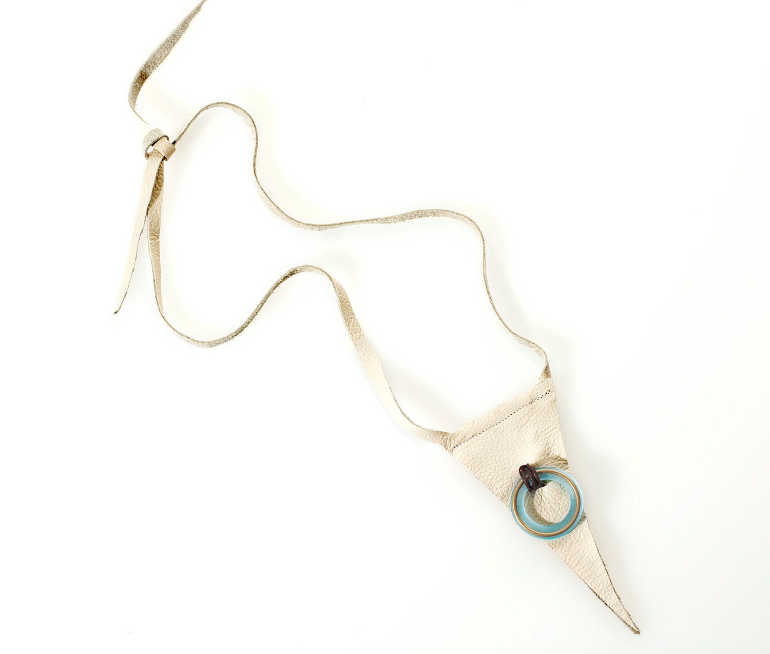 seascape - leather, glass and brass necklace