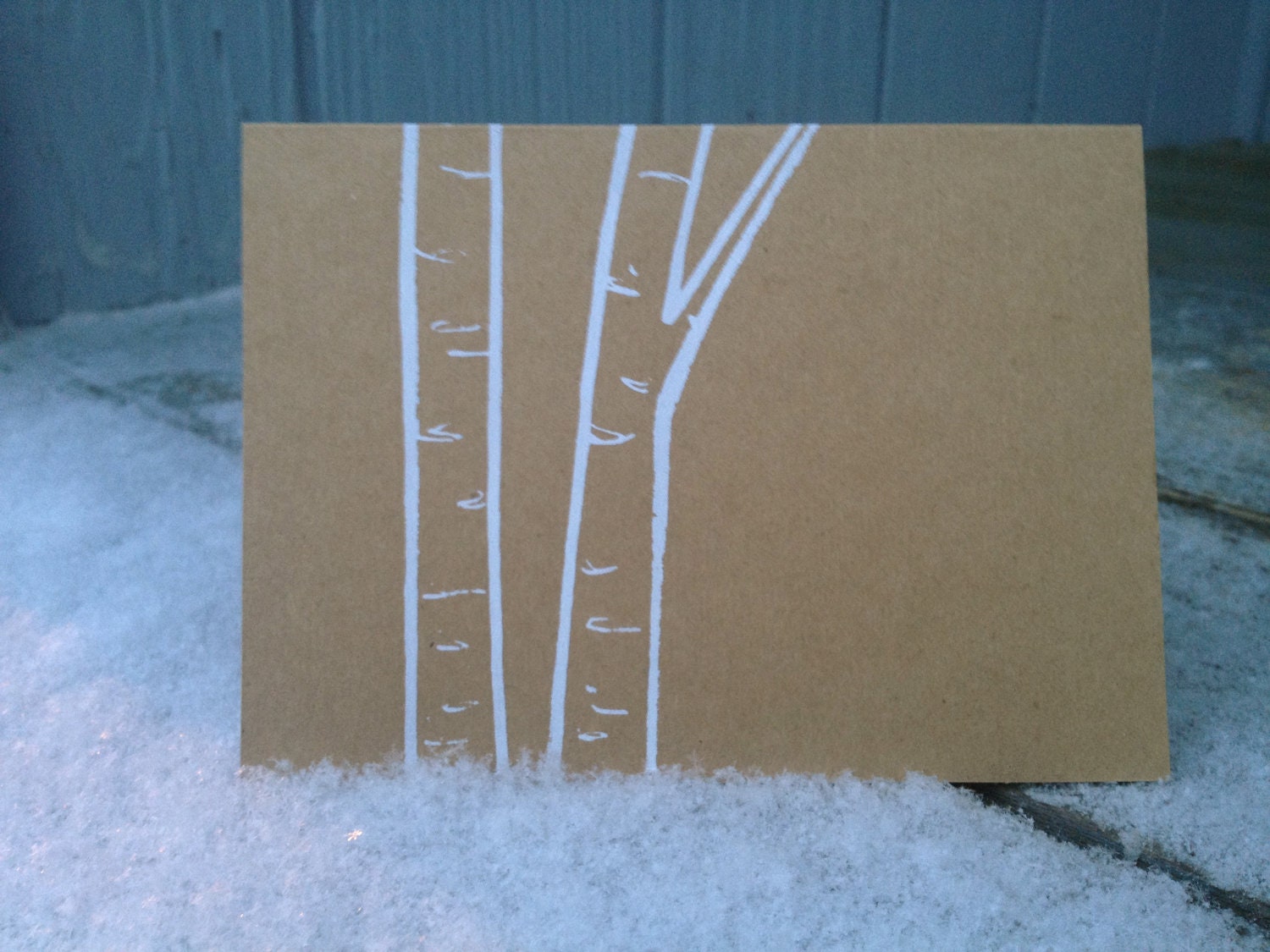 birch tree trunk card on recycled brown kraft paper - blank inside