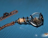 Copper Steampunk Time Vile Necklace - Small Gears and Watch Pieces 18" Chain w/Clasp