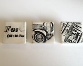 Handmade Vintage Car Hotrod  Ford / Plane Brooches Set of 3 Cigarette Card