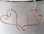 Copper Heart Earring, Silver, Two Tone Wire Jewelry