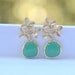Palace Green Teardrop and Gold Earrings.  Green Glass and Gold Cherry Blossom Flower Post Drop Earrings.  Wedding Jewelry. Bridesmaid Gifts.