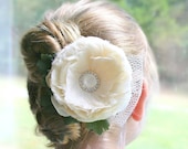 Ivory Bridal Hair Flower, Feather Flower, Fascinator, Bridal Hair Accessory, Wedding Headpiece, Pearl Hair Flower