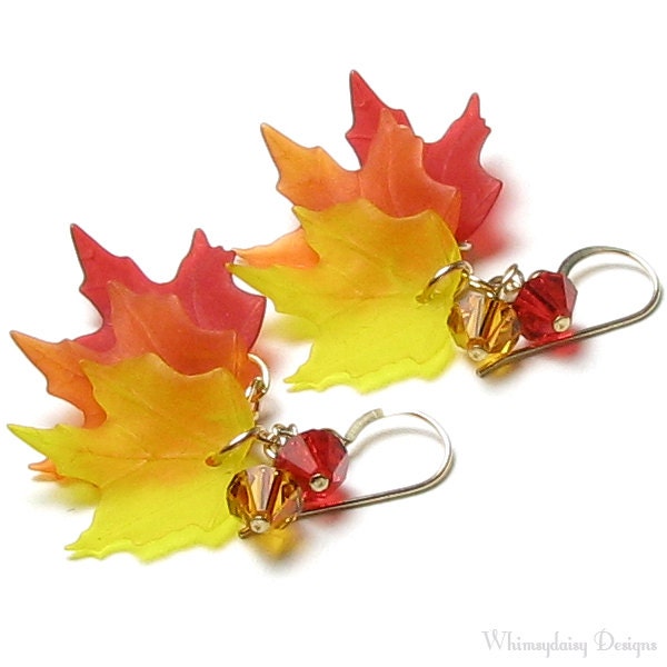 Falling Leaves Autumn Morning Crystal Earrings