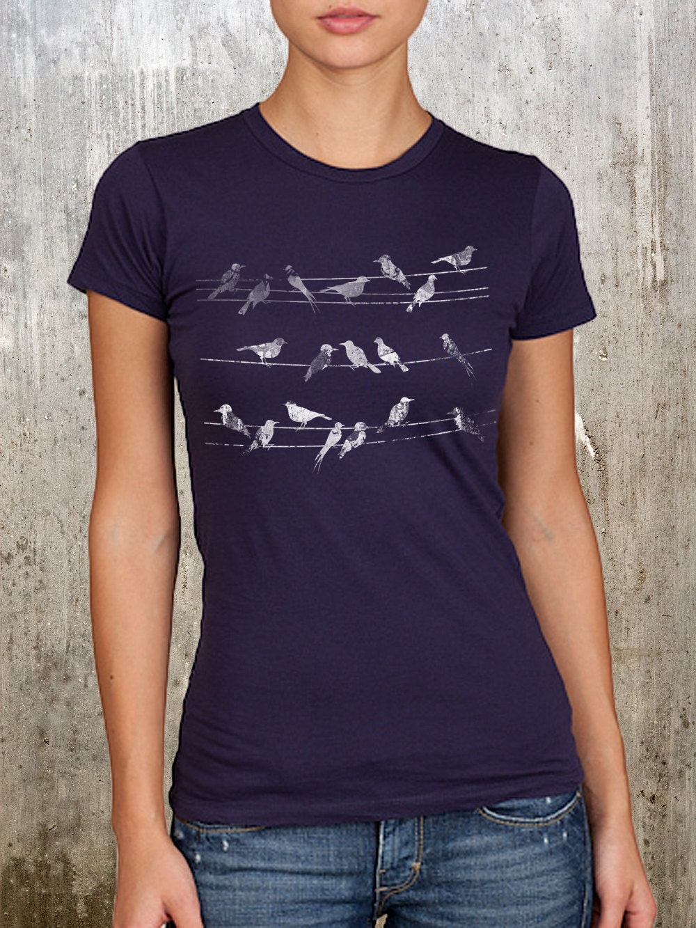 Birds and Power Lines - Women's Short Sleeve T-Shirt - Midnight Blue - Sizes S, M, L, XL