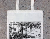 La Grand Pont de Bordeaux - Vintage French Post Stamp - Natural Cotton Canvas Tote
