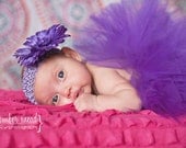Newborn 0-6 months Purple Ribbon Waist Tulle Tutu & Matching Purple Floral Headband, Baby Shower Gift, Baby's 1st Photos