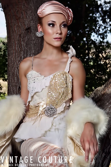 Italia Ivory Chiffon and VIntage Sequin Bridesmaid Corset