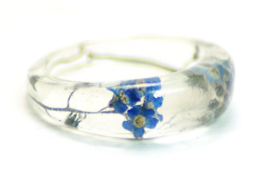 Forget Me Not Ring- Resin Ring-Resin Jewelry-Real Flower Jewelry-Blue Flowers-Jewelry Made with Real Flowers