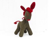 vintage plush donkey brown and red corduroy yarn HEEE-HAW - DrVintage