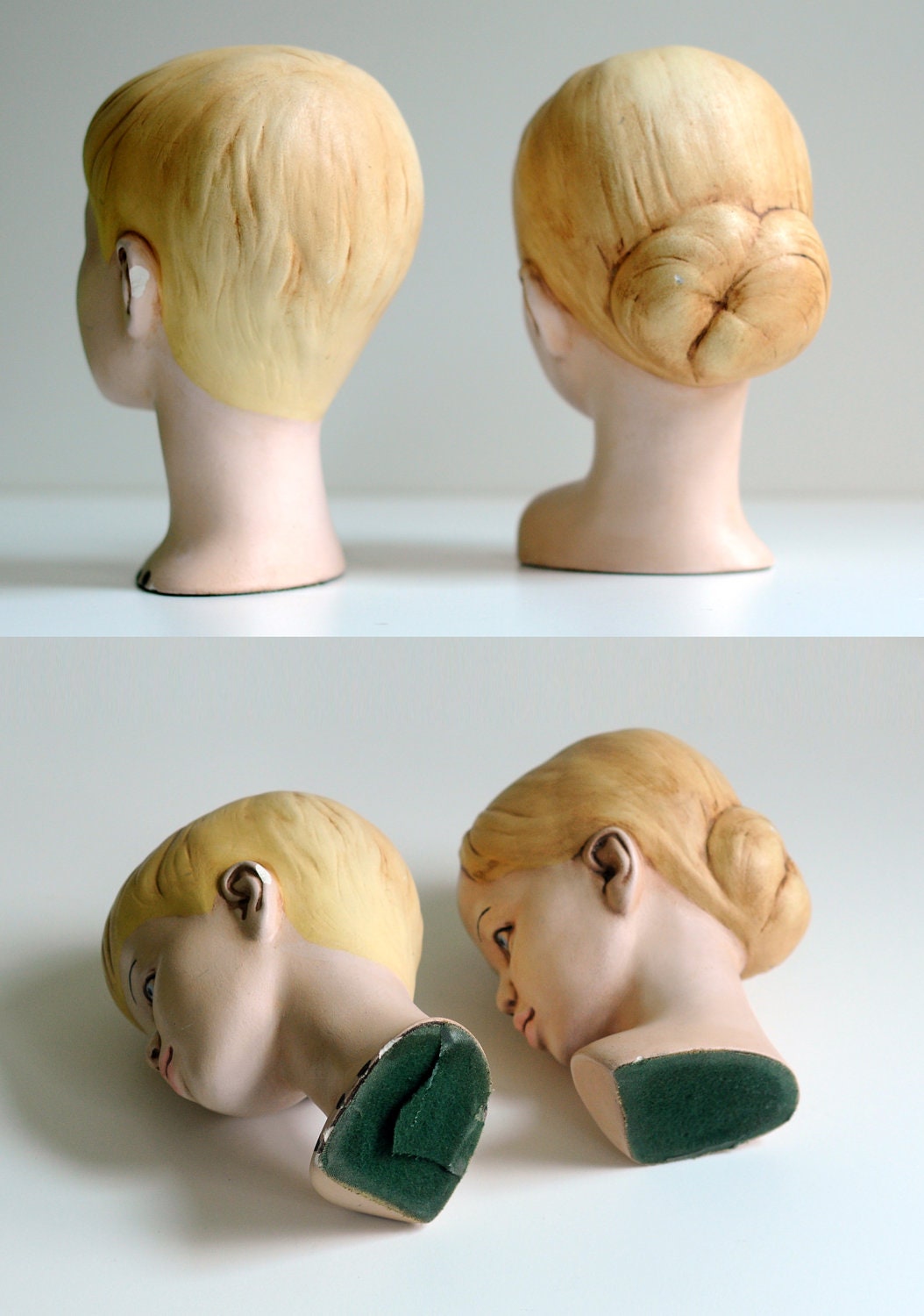 creepy plaster heads boy girl children oddity bust figurine hand painted home decor 8" tall