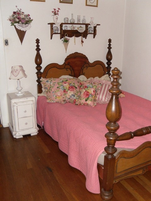 Antique Walnut and Maple Headboard and Footboard Four Poster Bed
