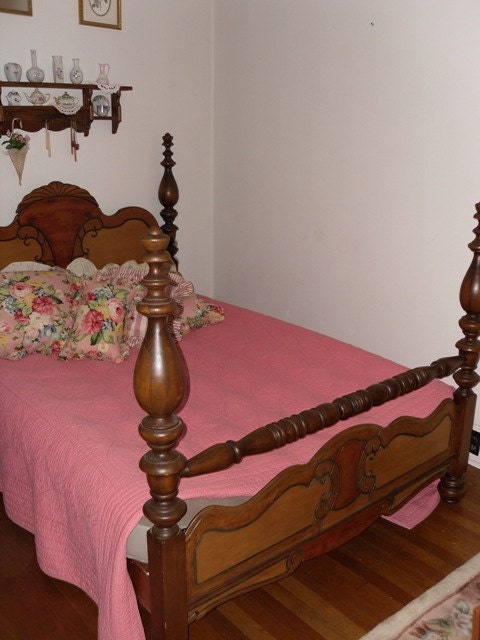 Antique Walnut and Maple Headboard and Footboard Four Poster Bed