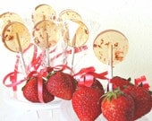 12 Kula Strawberry Lollipops-Gourmet Artisan Candy-Valentines-Wedding Favors-Vegan-Hard Candy Suckers-Edible Party Favors