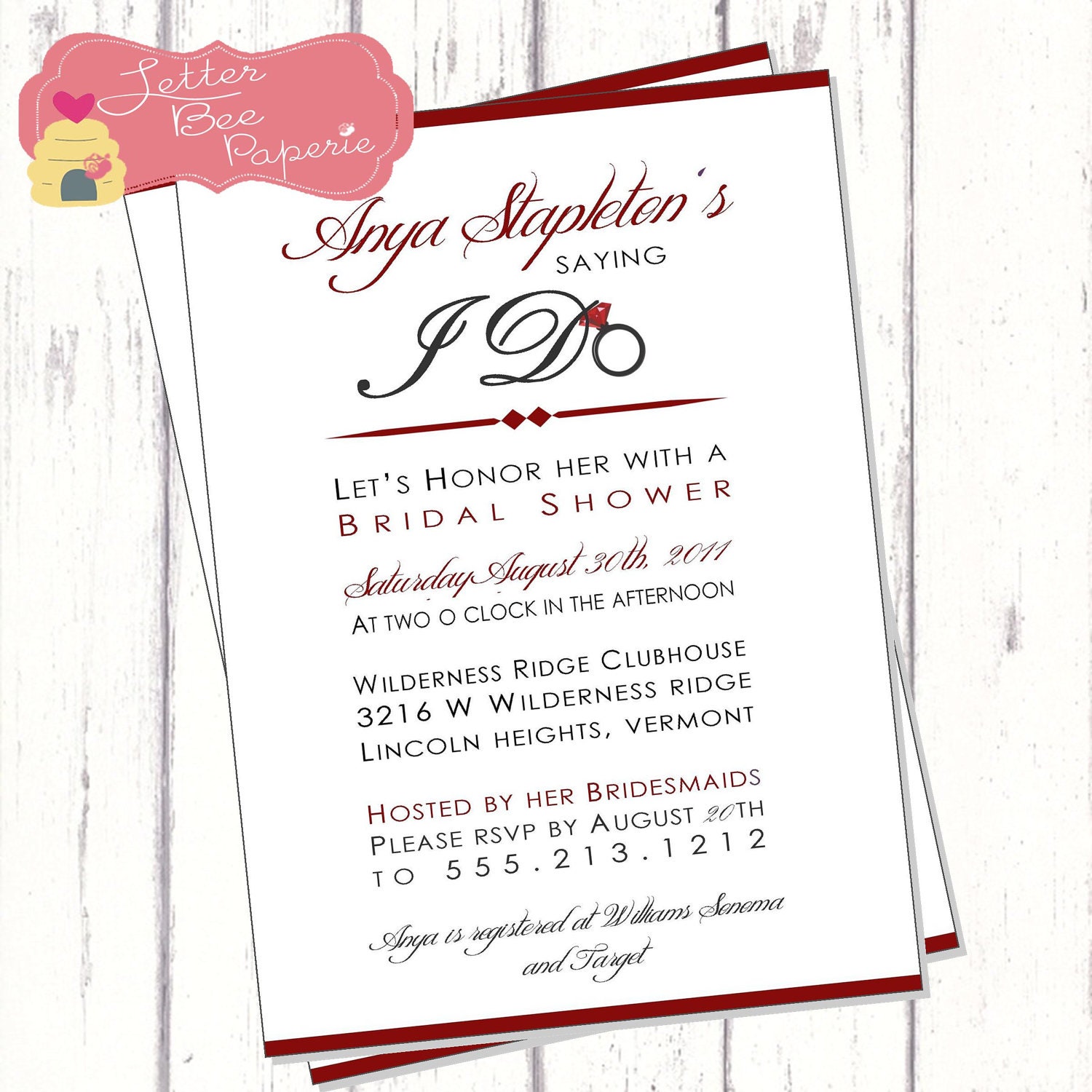 Bridal Shower Invitation - Custom Order to Match the Bride's Colors - Printable Digital File Il_570xn