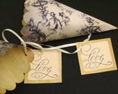 On Reserve for Amy, 25 Wedding Favor Cones, Romantic, Dancing Couples, French Wedding, Vintage, Toile, Petal Toss Cones, Rare Paper