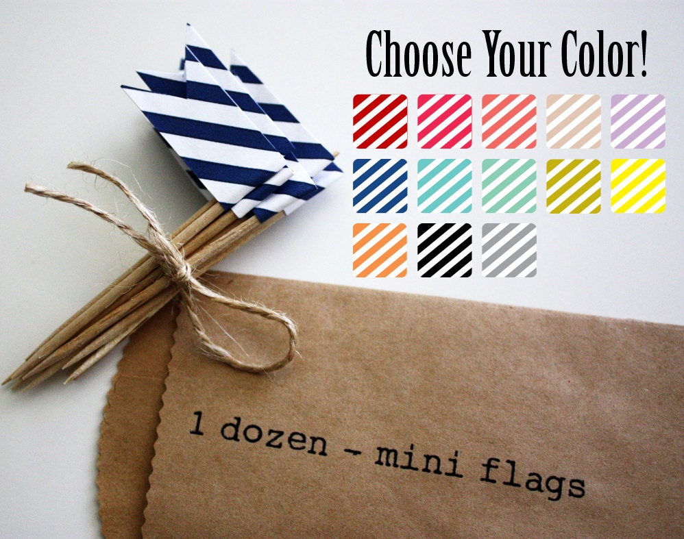 1 Dozen Striped Cupcake Flags - Choose Your Color