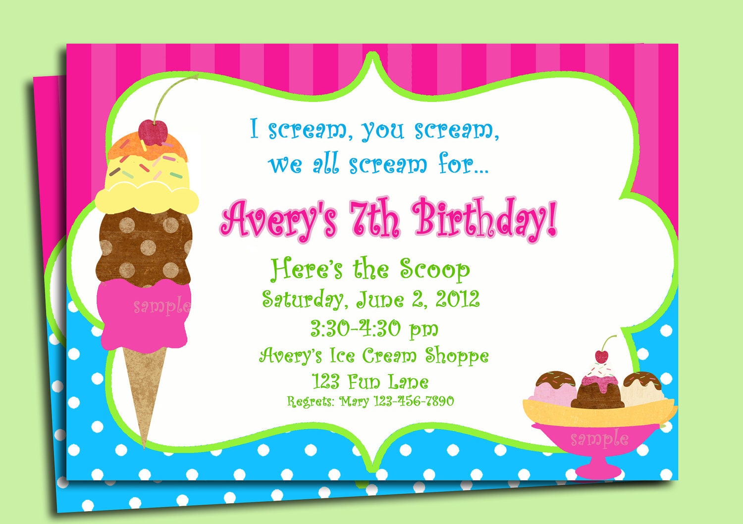 Ice Cream Invitation Printable - Ice Cream Brights Collection