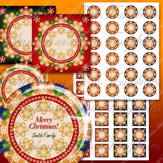 Buy gift tags and printable cards - 1.5" Editable jpg Circles Squares tile Xmas 07 Merry Christmas Printable Drink Coasters Greeting cards Gift tags Housewares Print Own DIY