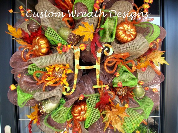 Fall Leaves Mesh Square Custom Order Wreath (for justdance01)Letter P