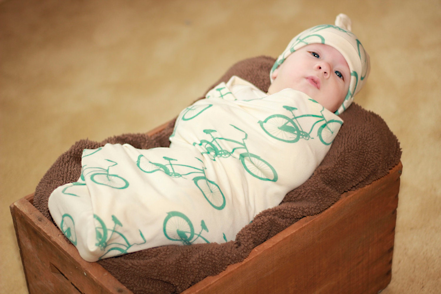Organic Baby Blanket with Cruiser Bike You Choose Colors Children's Gift Organic Cotton Bicycle Gift For Baby- Swaddler Blanket