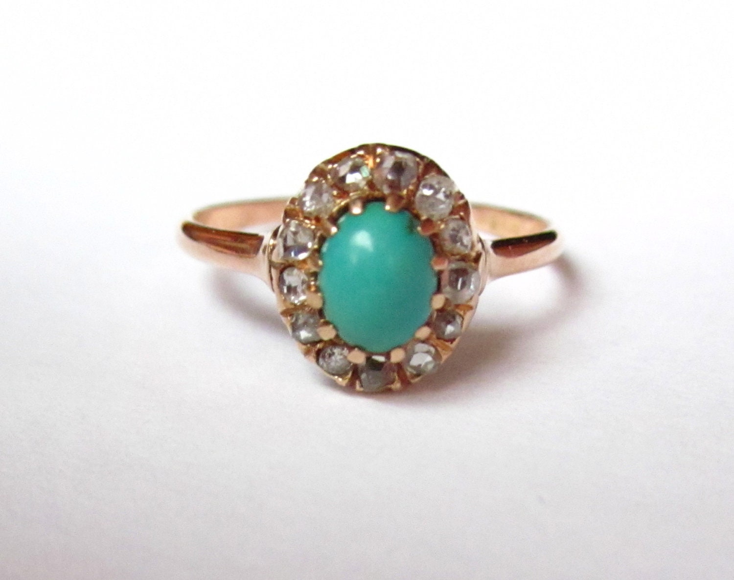 Antique Victorian Turquoise and Diamond Engagement 14K Ring
