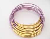 Chandni (Metallic Purple) Leather bangles with Gold or Silver Tube Accents