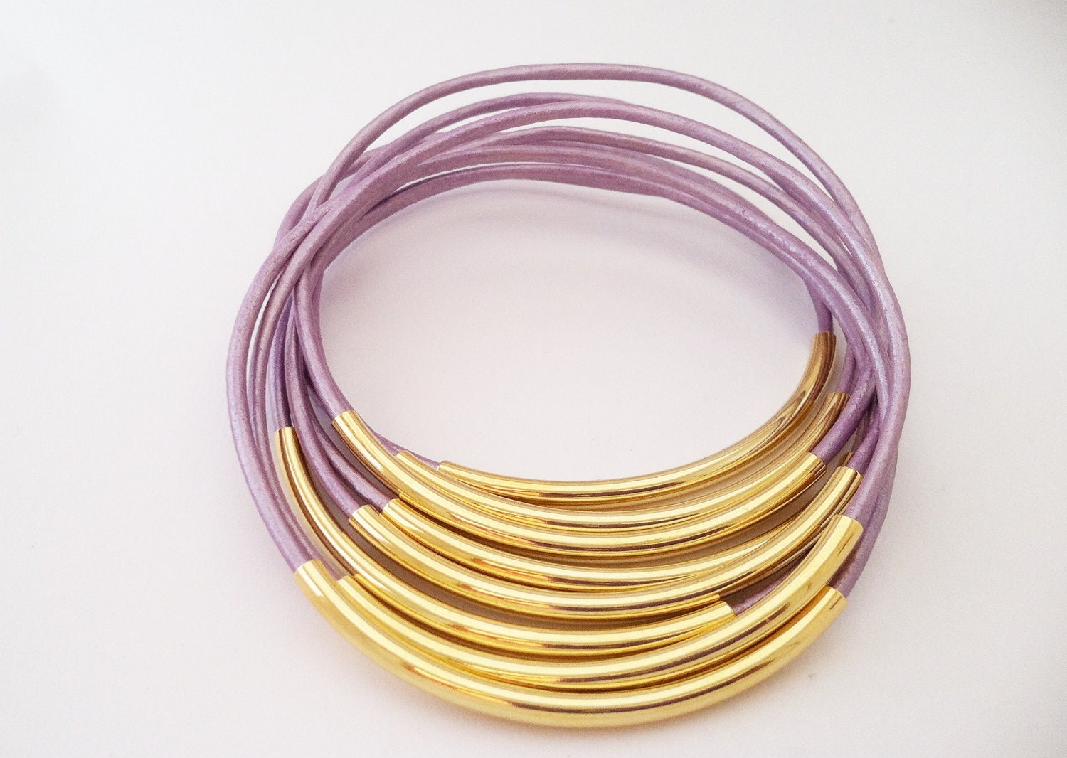 Chandni (Metallic Purple) Leather bangles with Gold or Silver Tube Accents