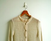 Vintage Natural and Gold Loose Woven Knit  Lurex Tweed  Lady Cardigan