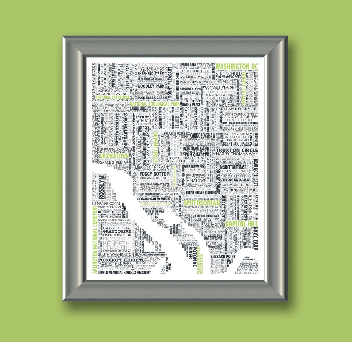 Washington DC Typography Map 8x10 Print