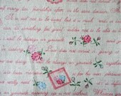 Rose and Love Letter - Pink - Cotton Linen Fabric - Fat Quarter