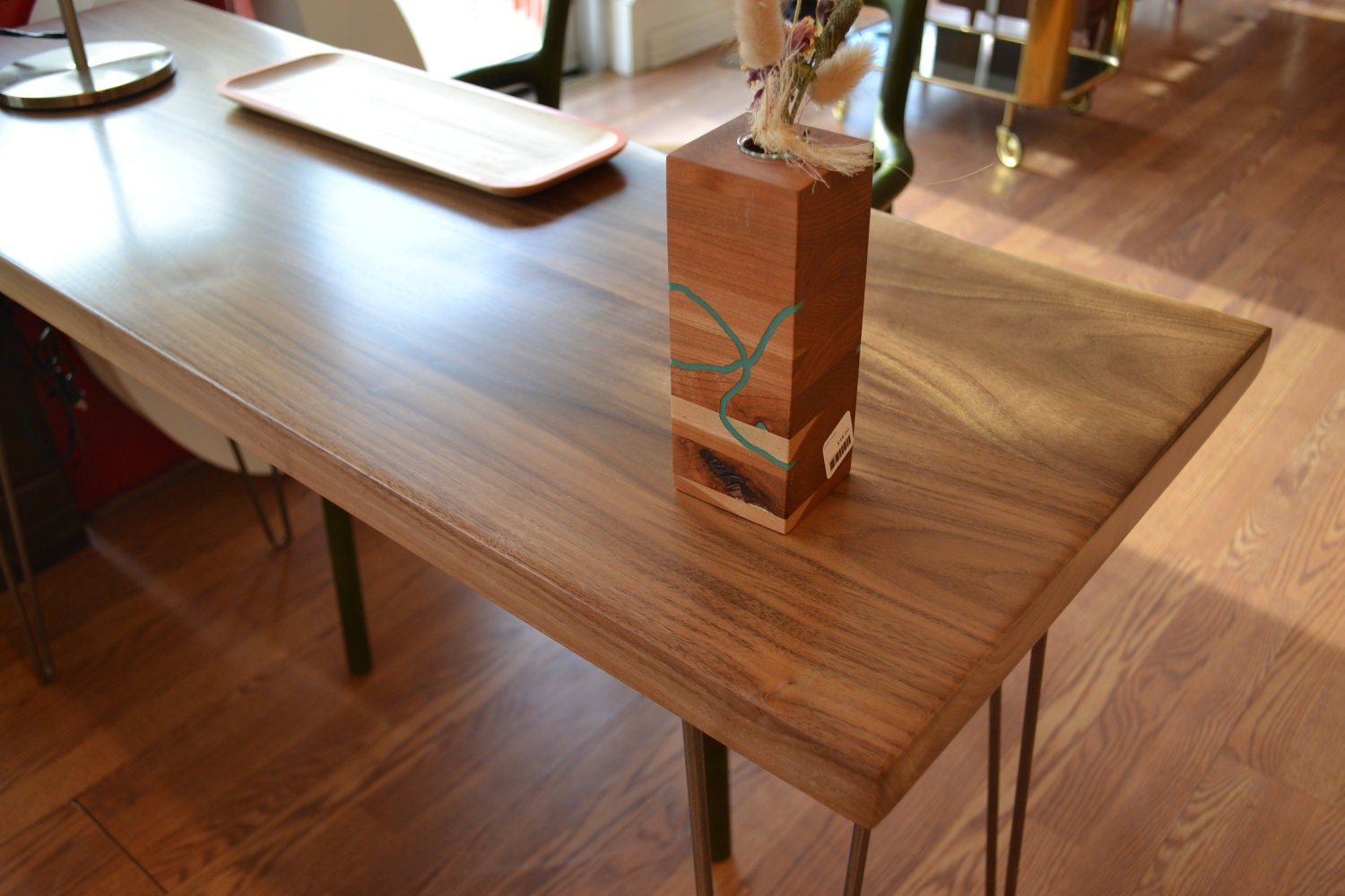 Industrial Walnut Desk - Hairpin Legs & Live Edge (60" x 28" x 30")