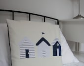 Beach Hut Cushion & Cushion Cover / Nautical / Square / Denim